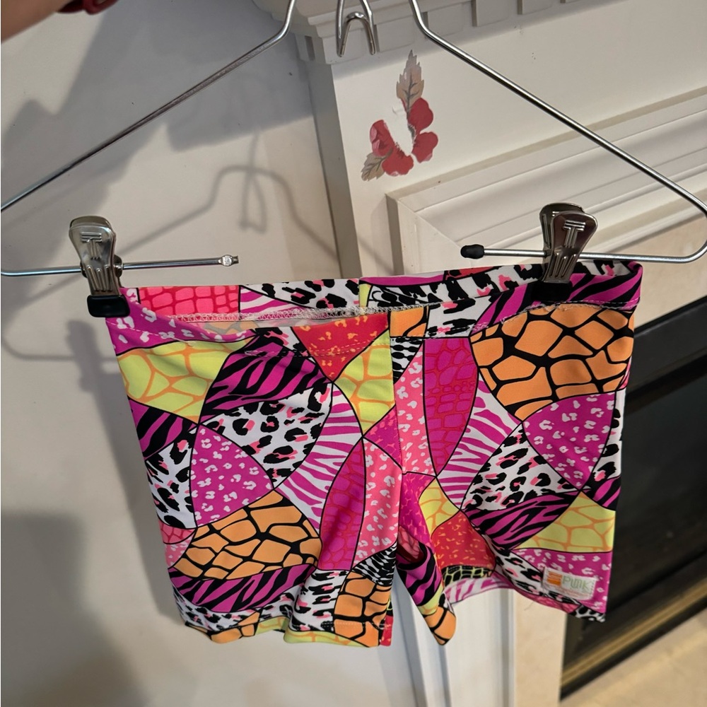 Spunkwear spandex shorts, multicolor print, xs